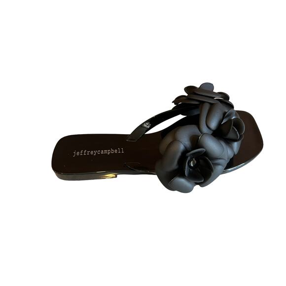Jeffrey Campbell Fleuris Jelly Flip Flop Flower Detail Black 8 - Picture 2 of 5